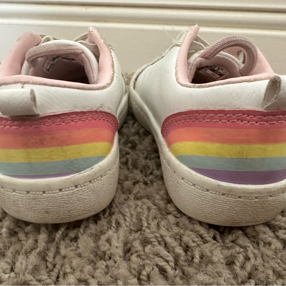 Kids White and Pink Sneakers with Rainbow Detail